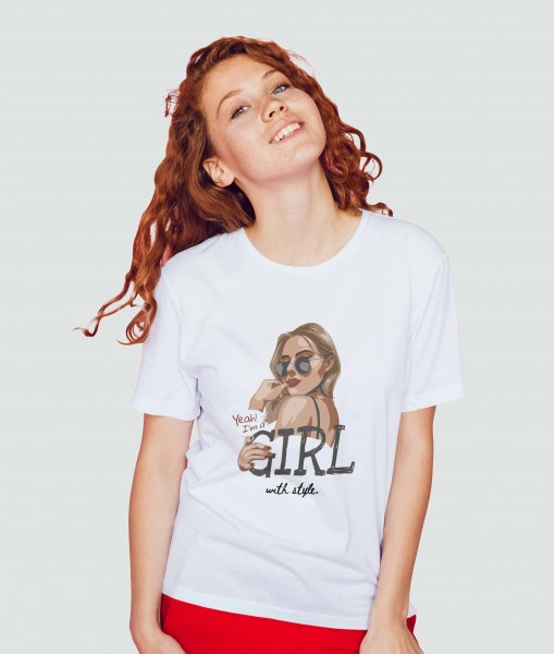 Дамска тениска с щампа Арт Girl with style - TShirtArtShop.com
